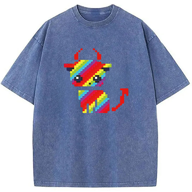 Tokyocanvas Heavy Metal Devil Cat Pixel Washed T-Shirt