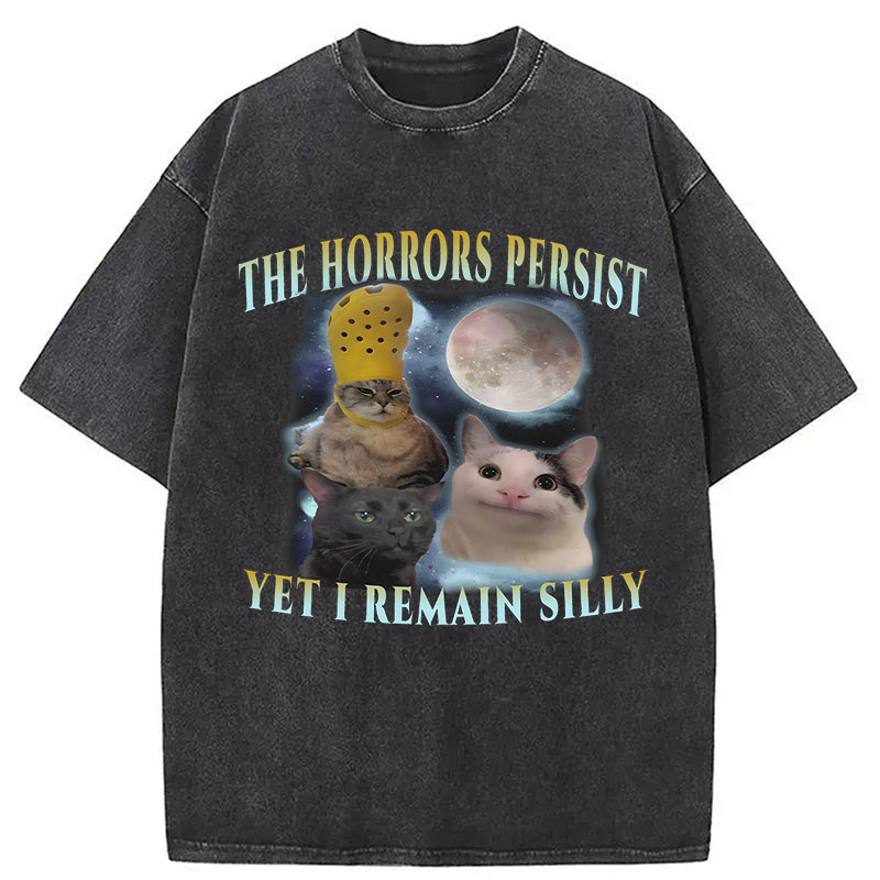 Tokyocanvas The Horrors Persist Yet I Remain Silly Cat Washed T-Shirt