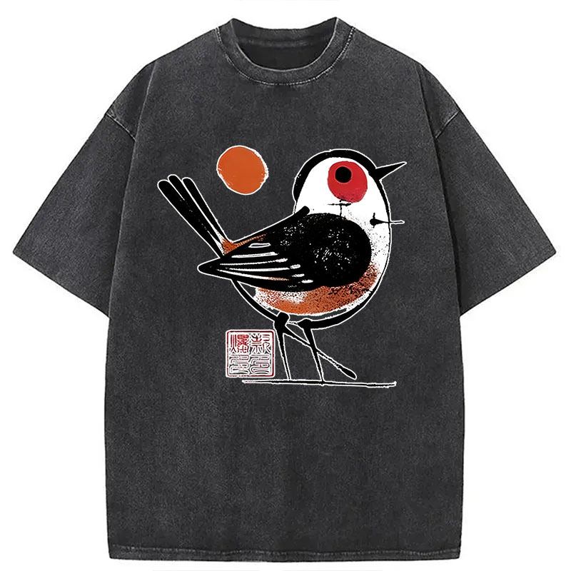 Tokyocanvas Aesthetic Yellow And Black Bird Washed T-Shirt