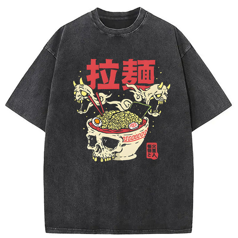Tokyocanvas Japanese Ramen Skeleton Bowl Washed T-Shirt