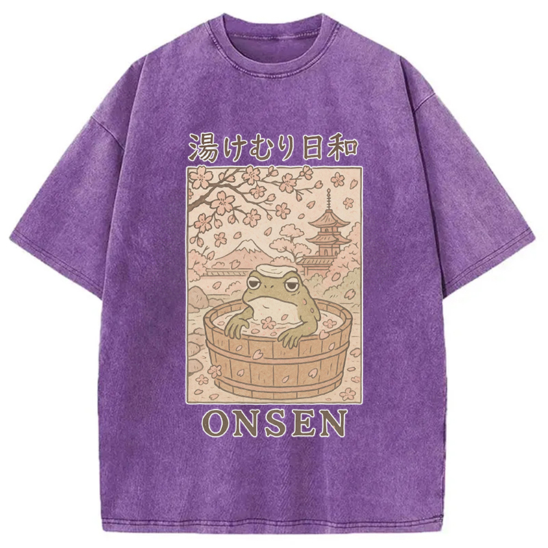Tokyocanvas Onsen Frog Japanese Washed T-Shirt