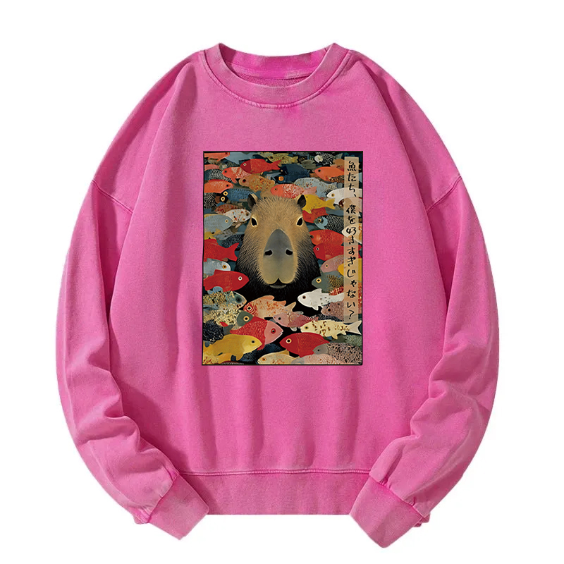 Tokyocanvas Am I Too Lovable Capybara Washed Sweatshirt