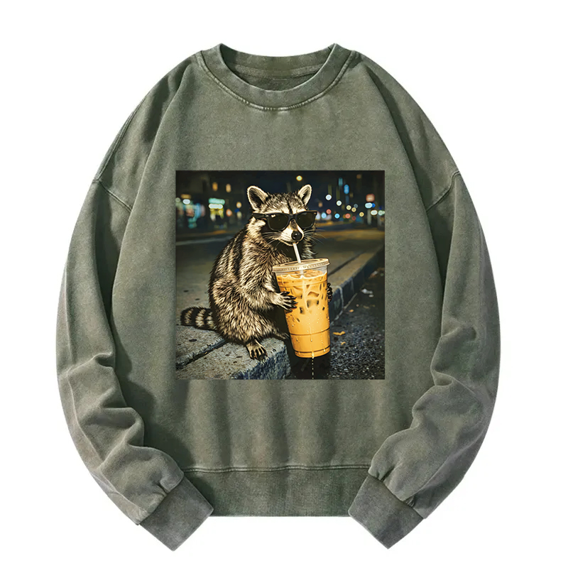 Tokyocanvas Racoon with a Ice Coffee Washed Sweatshirt