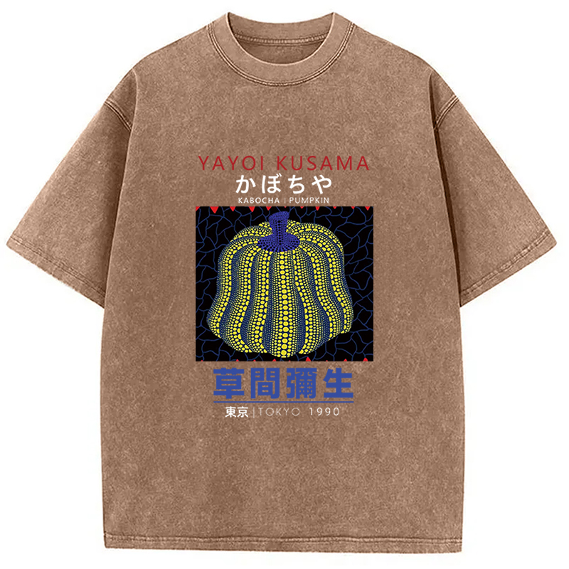 Tokyocanvas Art Navy Yellow Pumpkin Washed T-Shirt