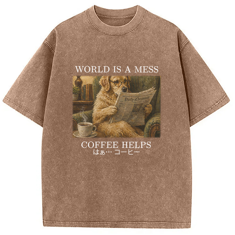 Tokyocanvas Coffee Lover Shirt Funny Dog Washed T-Shirt