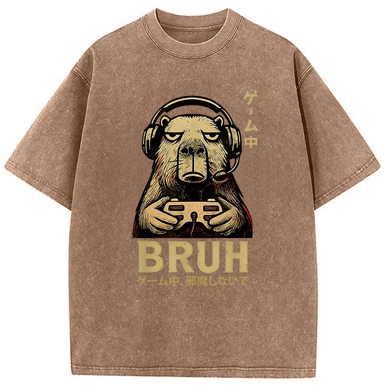 Tokyocanvas Capybara Gamer Bruh Funny Video Games Washed T-Shirt
