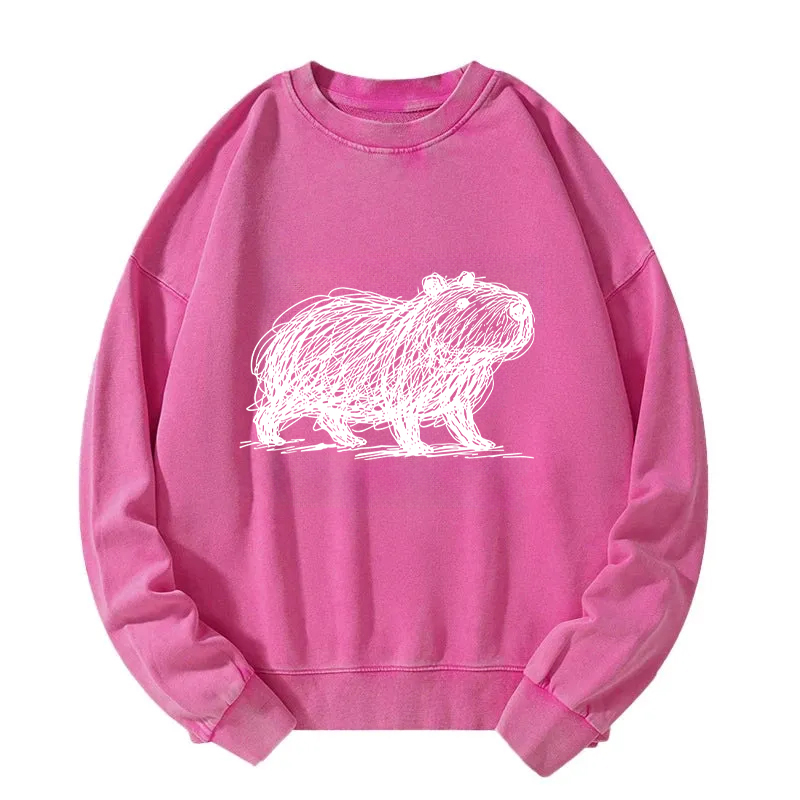 Tokyocanvas Minimalist Capybara Washed Sweatshirt