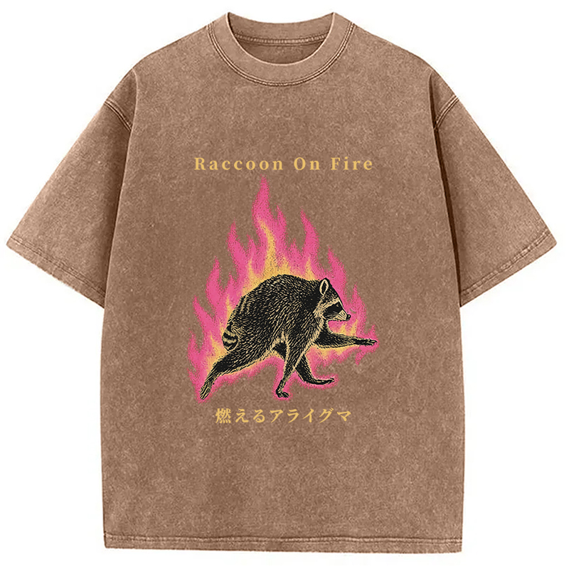 Tokyocanvas Raccoon On Fire Washed T-Shirt