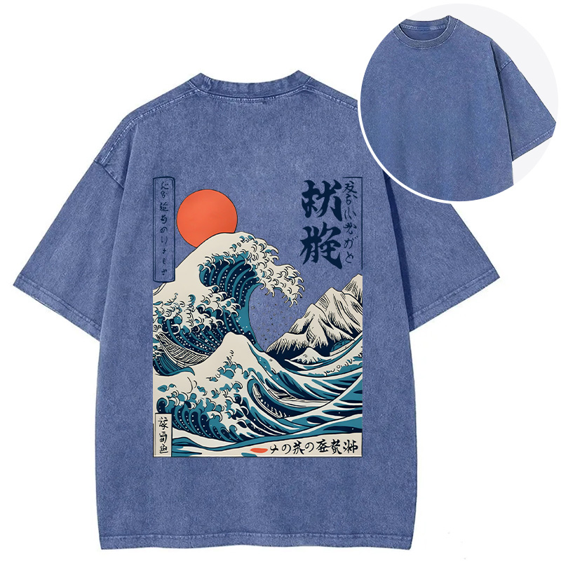 Tokyocanvas Ukiyo-e Ocean Waves Japan Back Washed T-Shirt