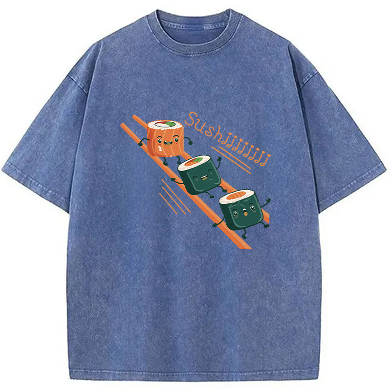 Tokyocanvas Funny Happy Cute Sushi Washed T-Shirt