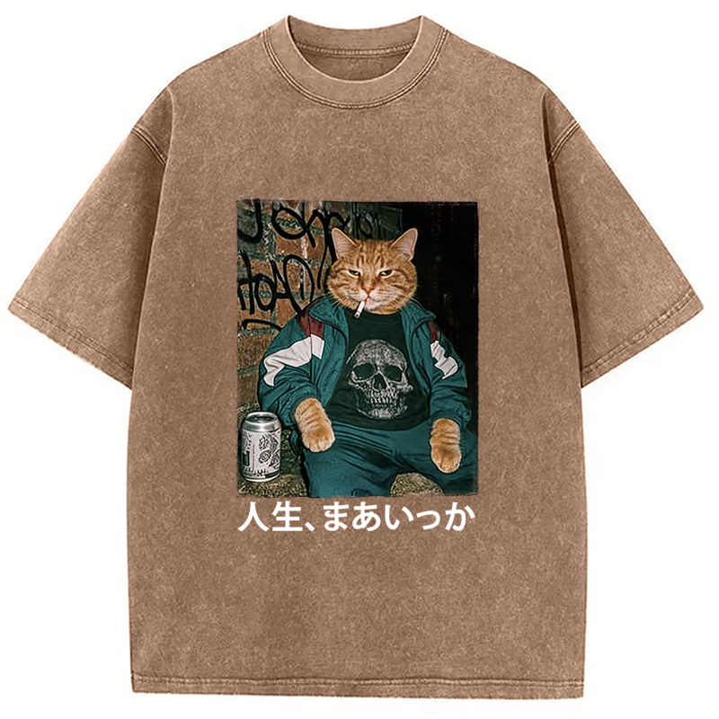 Tokyocanvas Just Vibing Funny Cat Meme  Washed T-Shirt