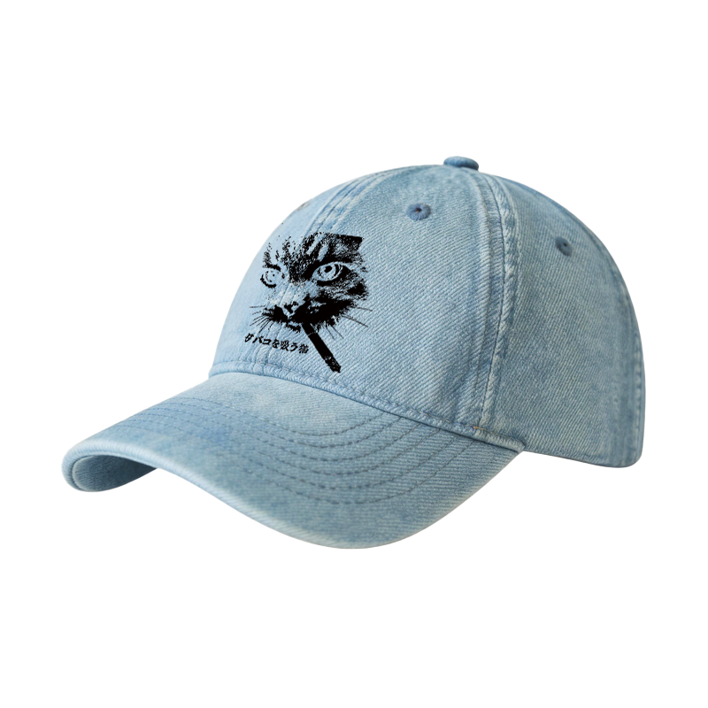 Tokyocanvas Retro Cat Smoking Denim Cap