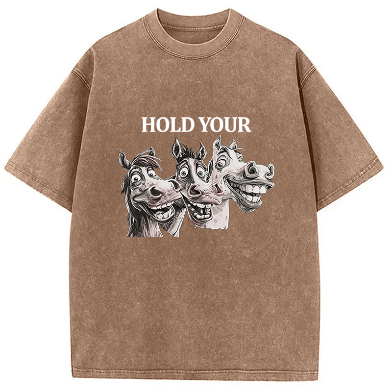 Tokyocanvas Hold Your Horses Meme Washed T-Shirt