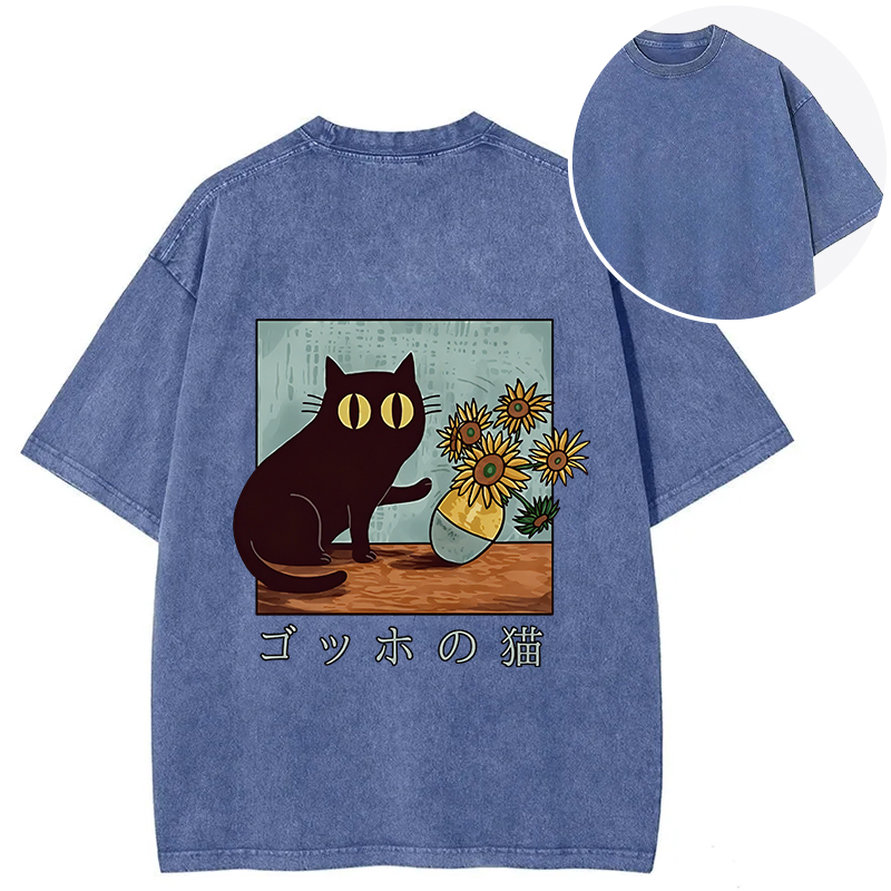 Tokyocanvas Art Print's Cat Back Washed T-Shirt