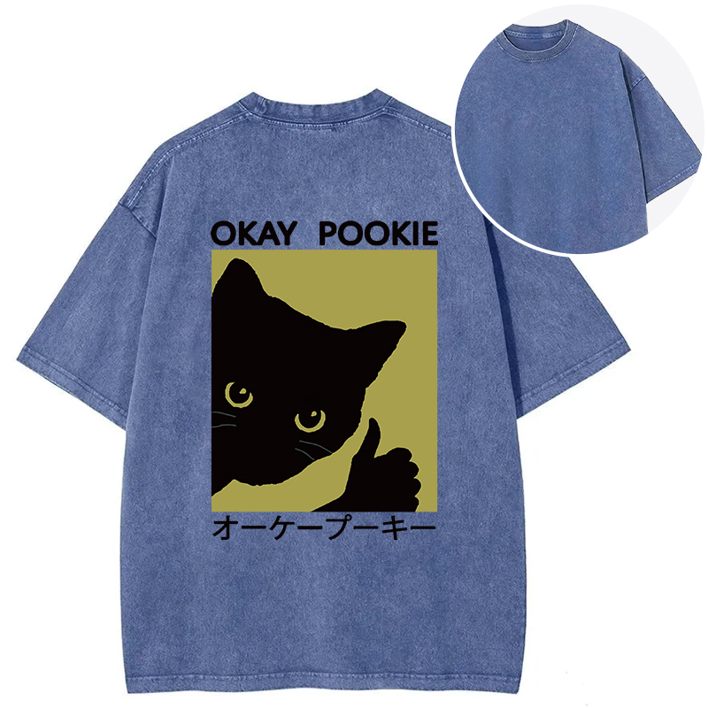 Tokyocanvas Okay Pookie Cat Back Washed T-Shirt