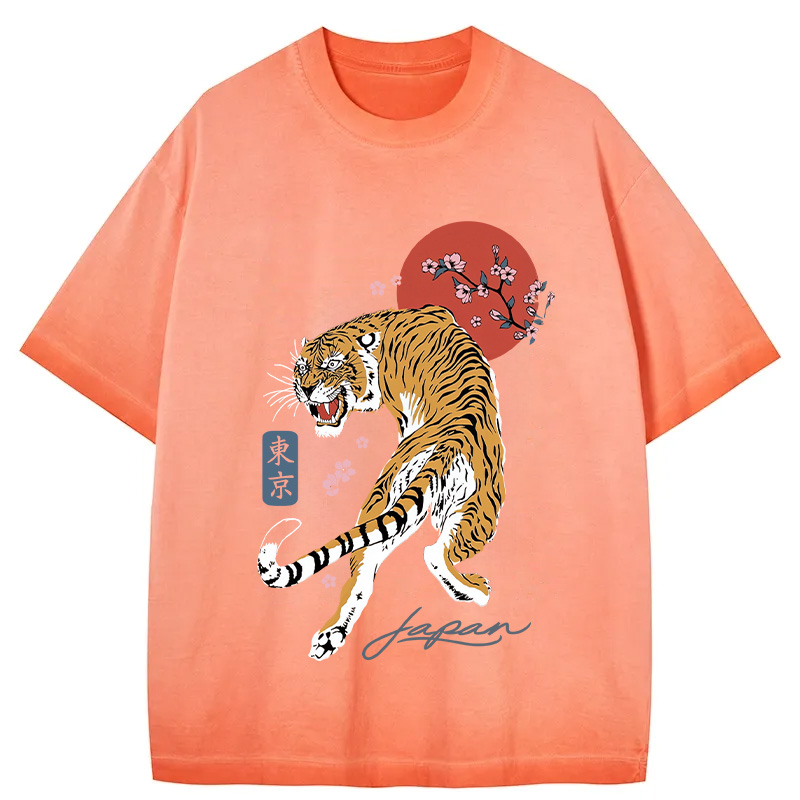 Tokyocanvas Tiger Blossom Japanese Sakura Gradient Washed T-Shirt