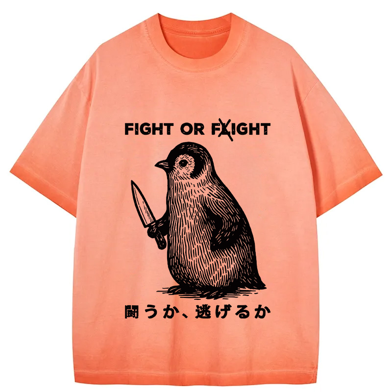 Tokyocanvas Funny Fight Or Flight Gradient Washed T-Shirt