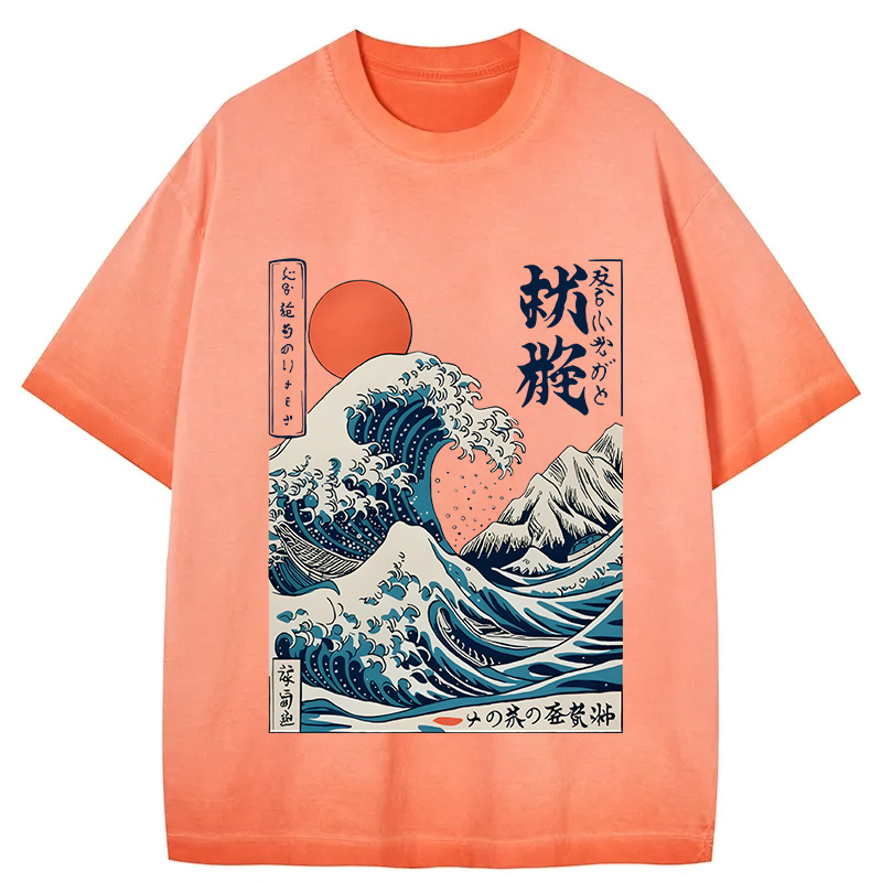 Tokyocanvas Ukiyo-e Ocean Waves Japan Gradient Washed T-Shirt