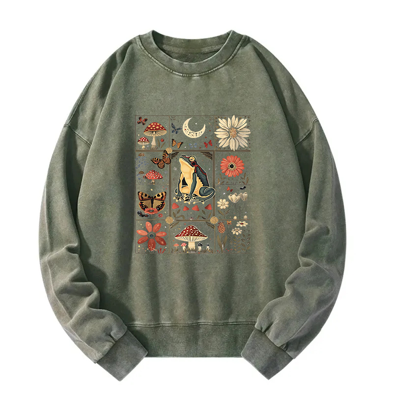 Tokyocanvas Celestial Frog Goblincore Mushroom Washed Sweatshirt