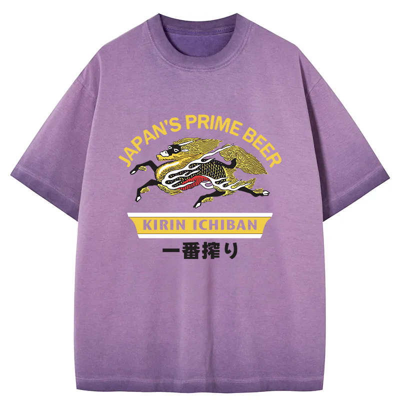 Tokyocanvas Kirin Ichiban Beer Logo Japanese Gradient Washed T-Shirt