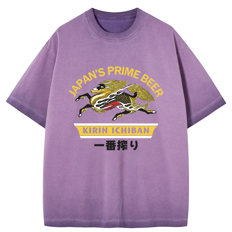 Tokyocanvas Kirin Ichiban Beer Logo Japanese Gradient Washed T-Shirt