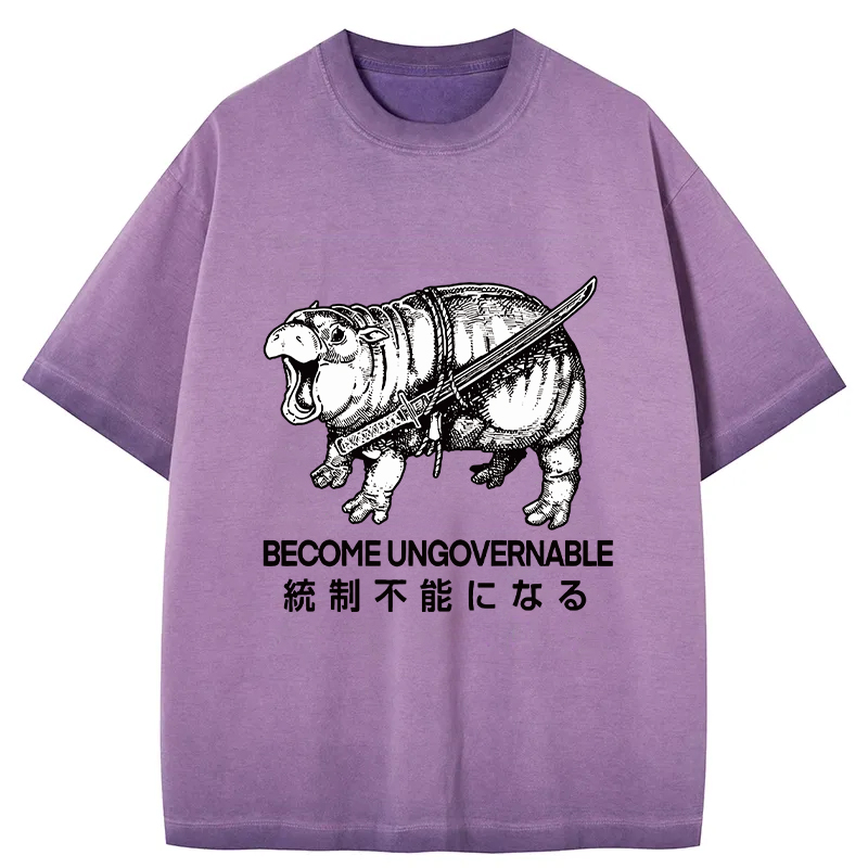 Tokyocanvas Moo Deng Carrying A Samurai Sword Gradient Washed T-Shirt