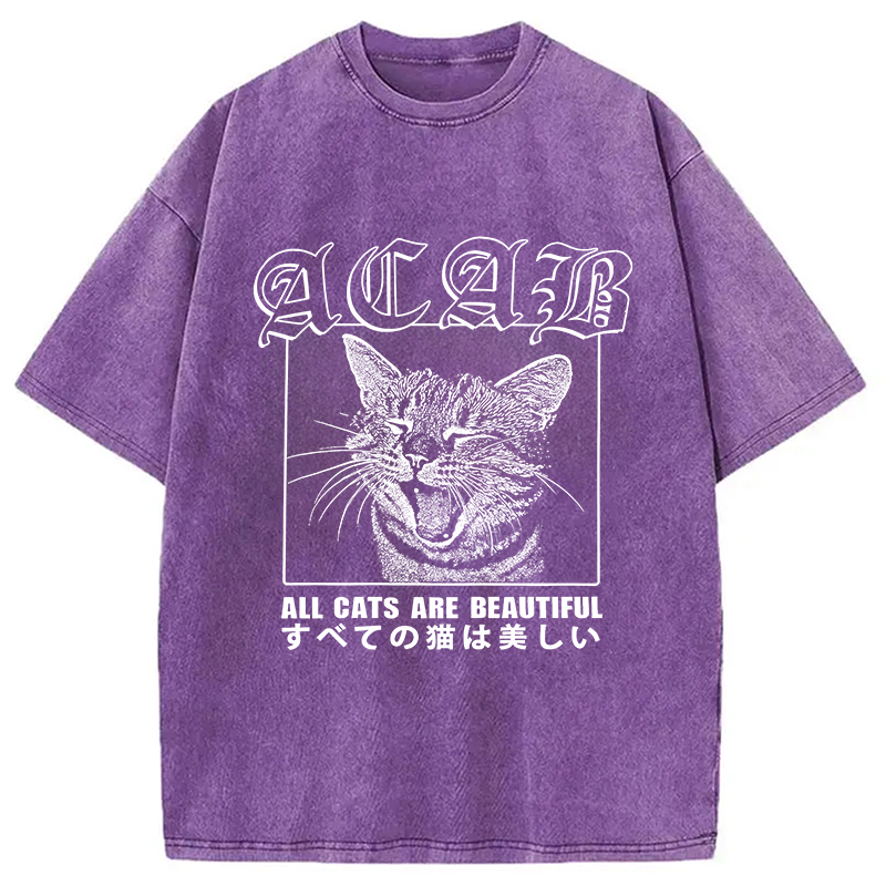 Tokyocanvas Beautiful Funny Cat ACAB Washed T-Shirt