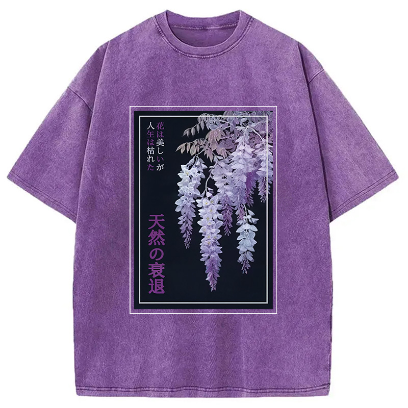 Tokyocanvas Wisteria Jpanese Flowers Poster Washed T-Shirt