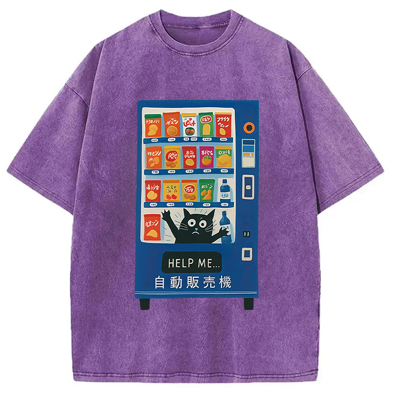Tokyocanvas Cat Trapped In A Vending Machine Washed T-Shirt