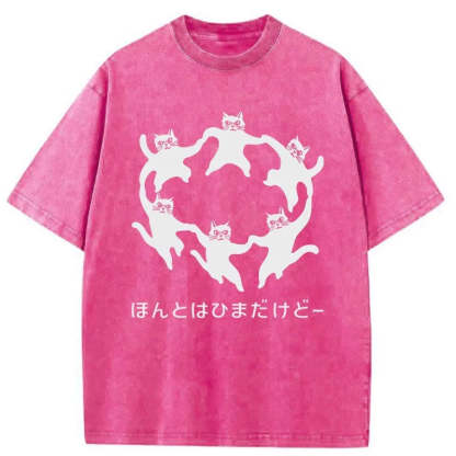 Tokyocanvas Leisure Cats Japanese Washed T-Shirt