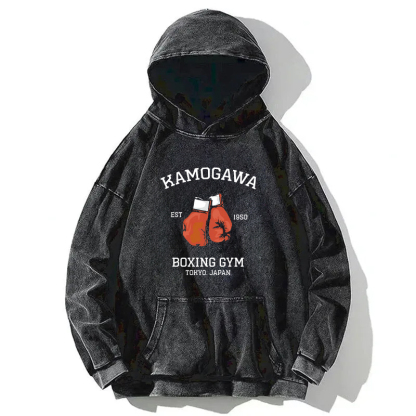 Tokyocanvas Retro Boxing Gloves Manga Anime Washed Hoodie