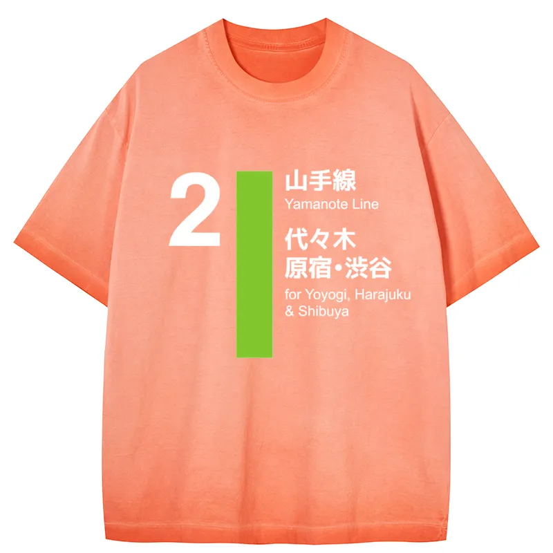 Tokyocanvas Yamanote Line Shibuya and Harajuku Gradient Washed T-Shirt