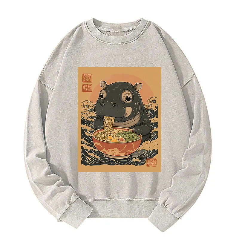 Tokyocanvas Moo Deng Eat Ramen Washed Sweatshirt