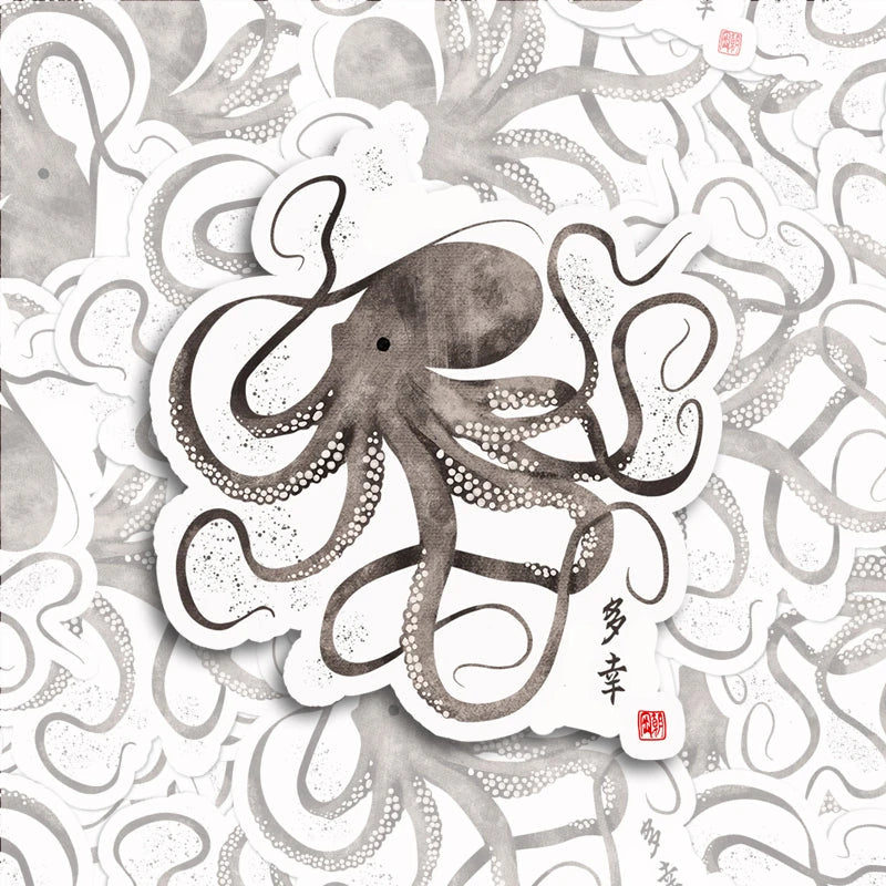 Tokyocanvas Octopus Japanese Calligraphy Sticker