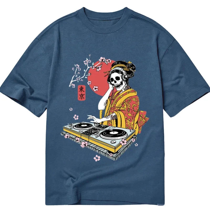 Tokyocanvas Japanese Geisha DJ Skull Classic T-Shirt