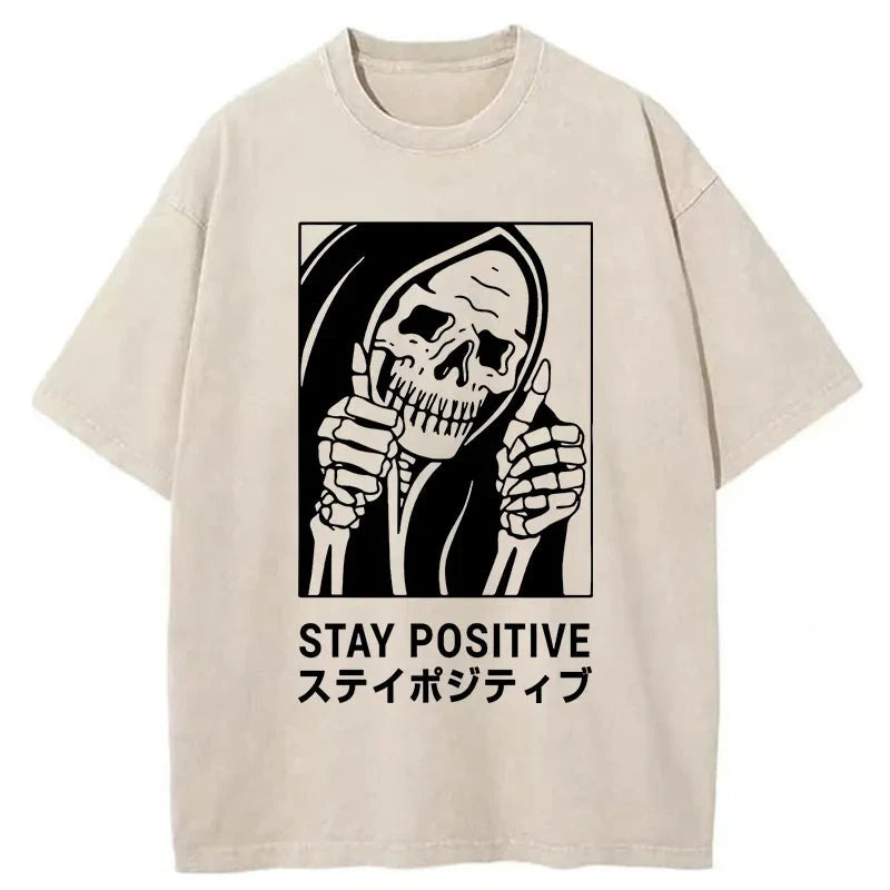 Tokyocanvas Stay Positive Skeleton Washed T-Shirt