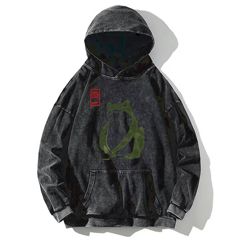 Tokyocanvas Woodblock Print Frog Washed Hoodie