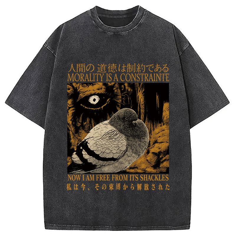 Tokyocanvas Morality is a Constraint Funny Pigeon Washed T-Shirt