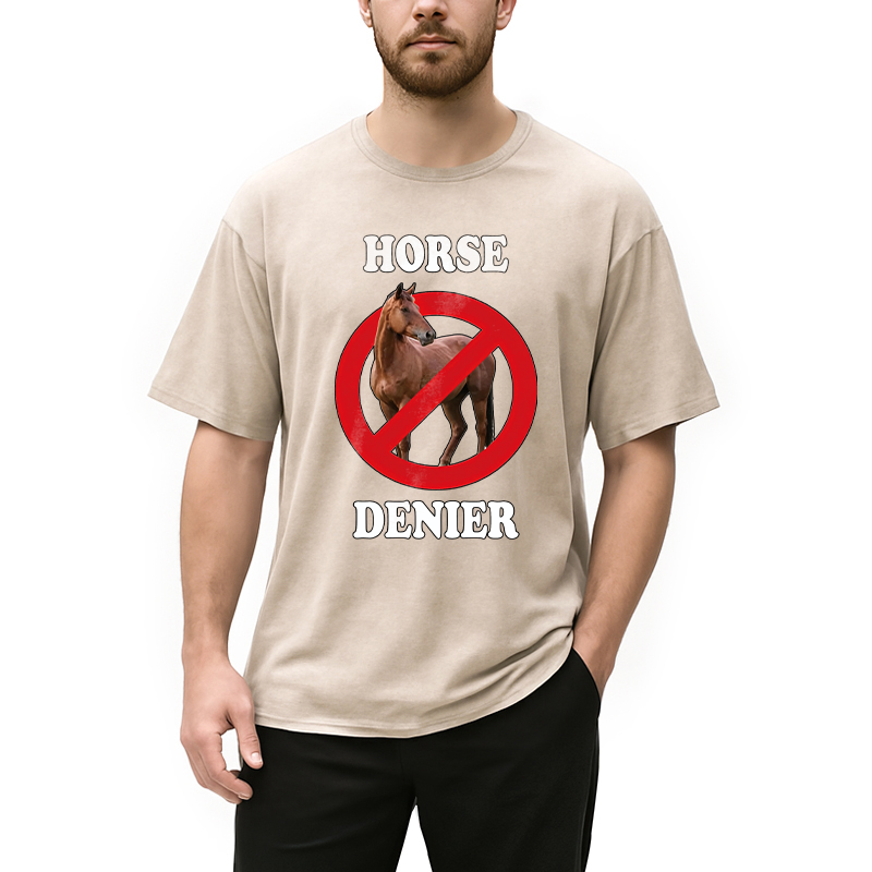 Tokyocanvas Horse Denier Meme Washed T-Shirt