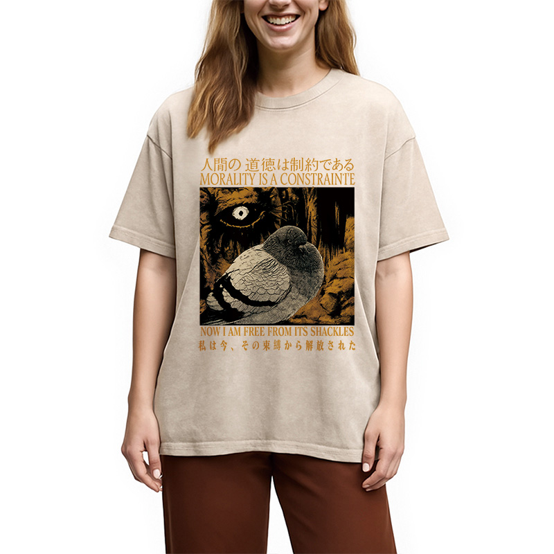Tokyocanvas Morality is a Constraint Funny Pigeon Washed T-Shirt
