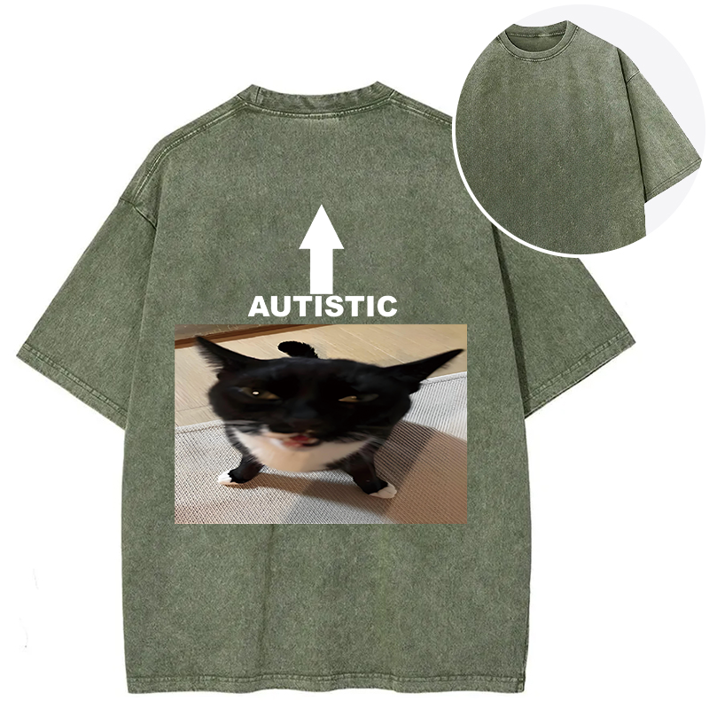 Tokyocanvas Autistic Cat Back Washed T-Shirt