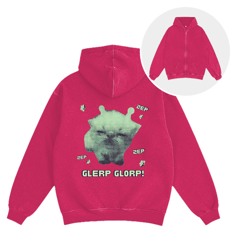 Tokyocanvas Sleepy Glerp Glorp Funny Cat Meme Washed Zip Hoodie