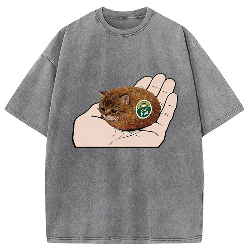 Tokyocanvas Kiwi Fruit Cat Washed T-Shirt