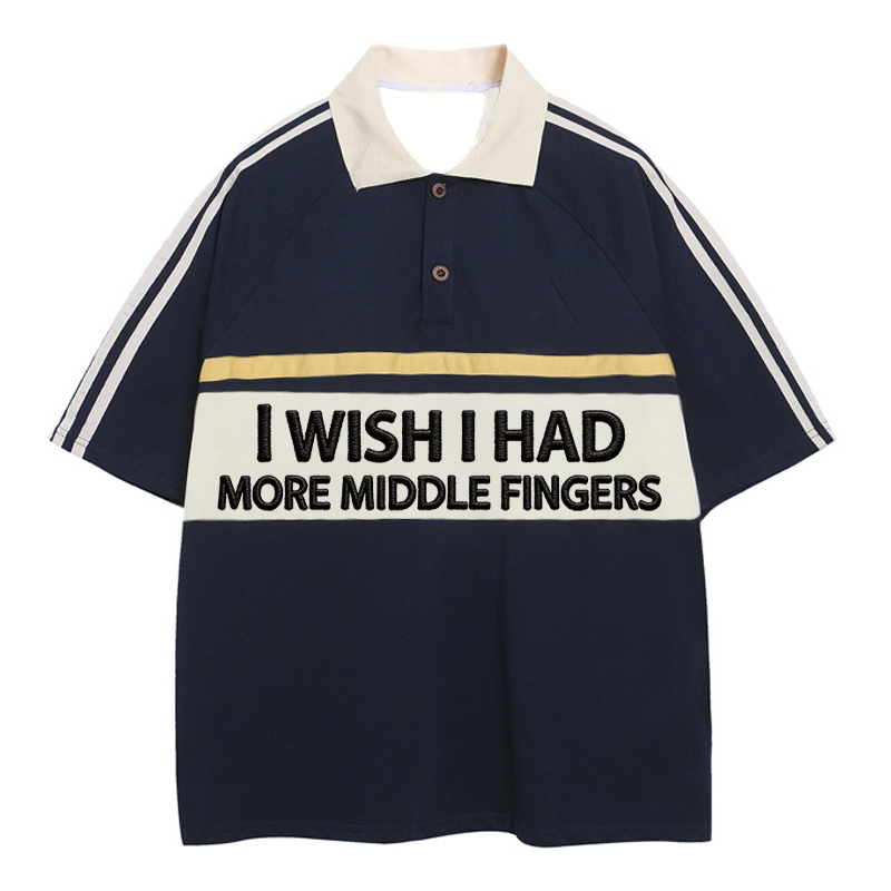 Tokyocanvas I Wish I Had More Middle Fingers Polo Embroidered T-Shirt
