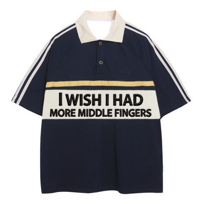 Tokyocanvas I Wish I Had More Middle Fingers Polo Embroidered T-Shirt