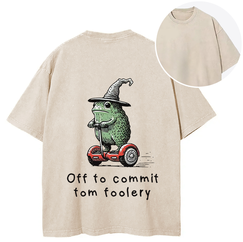 Tokyocanvas Frog Riding A Balance Scooter Back Washed T-Shirt