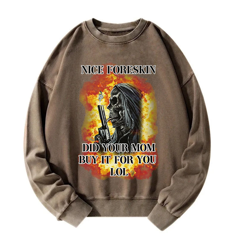 Tokyocanvas Nice Foreskin Funny Skeleton Meme Washed Sweatshirt