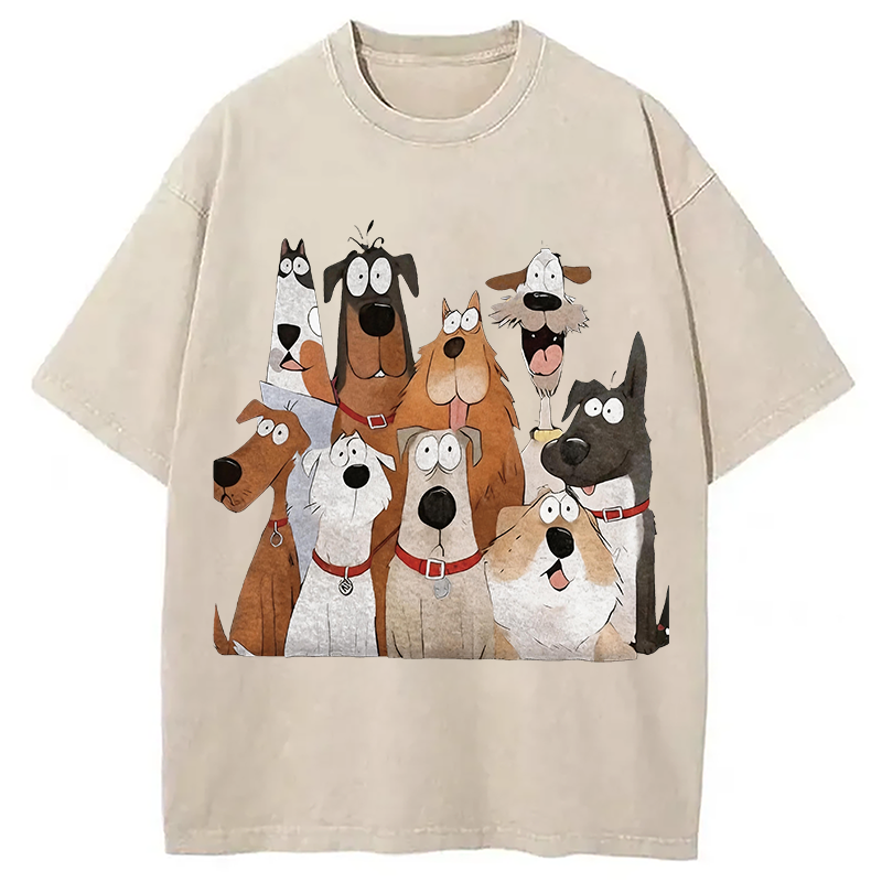 Tokyocanvas Funny Cute Dog Art Print Washed T-Shirt