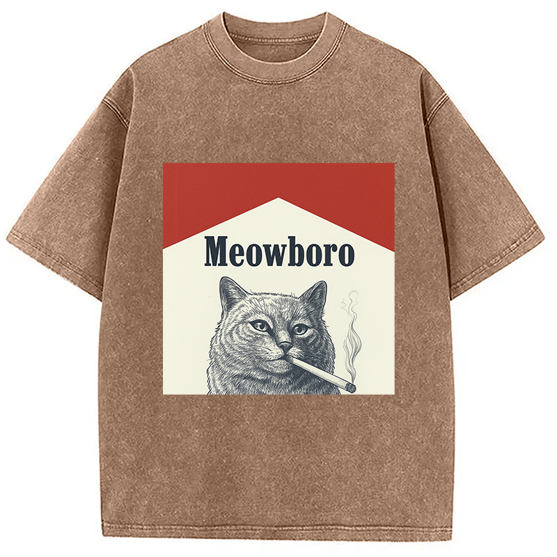 Tokyocanvas Marlboro Cat Smoking Meme Washed T-Shirt