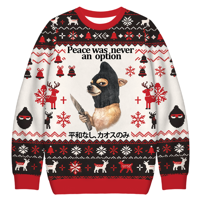 Tokyocanvas Funny Cursed Dog with Knife Christmas Ugly Sweatshirt